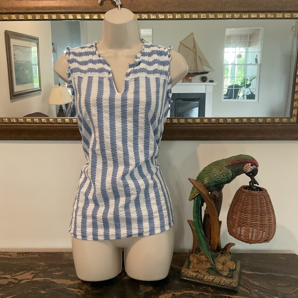 Talbots Blue and White Textured Tank Top